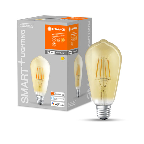 LEDVANCE Smarte LED-Lampe mit WiFi Technologie in Gold Edison Form, Sockel E27, Dimmbar,Warmweiß (2400K), ersetzt Glühlampen mit 53 W, SMART+ WiFi Classic Dimmable, 1er-Pack