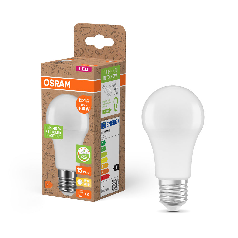 OSRAM LED Star Classic A 100 Lampe Recycled Plastic 14W Warmweiß Frosted E27