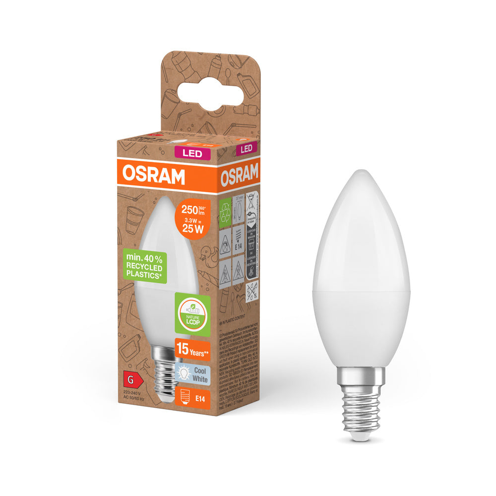 OSRAM LED Star Classic B 25 Lampe Recycled Plastic 3.3W Kaltweiß Frosted E14