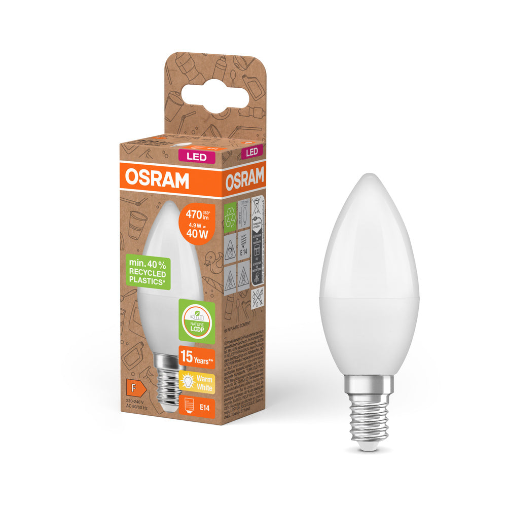 OSRAM LED Star Classic B 40 Lampe Recycled Plastic 4.9W Warmweiß Frosted E14