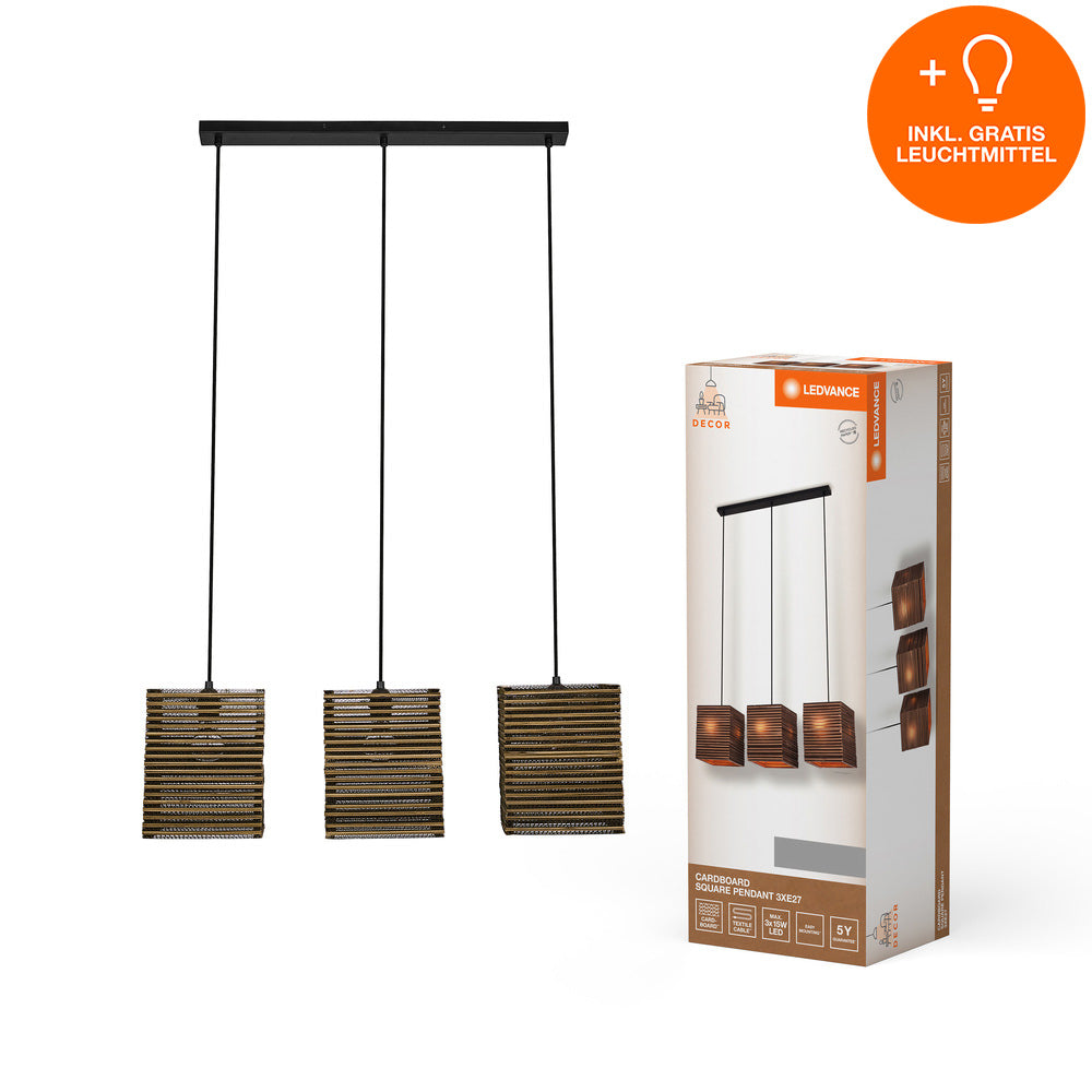 LEDVANCE DECOR Pendelleuchte Decor Cardboard Square braun, 3xE27, inkl. Leuchtmittel-LEDVANCE Shop