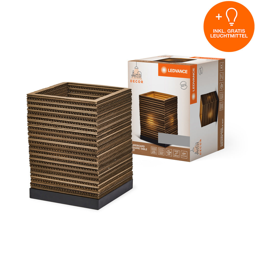 LEDVANCE DECOR Tischleuchte Decor Cardboard Square braun, E27, inkl. Leuchtmittel-LEDVANCE Shop