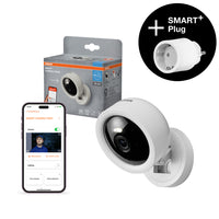 AKTION - OSRAM Wifi SMART+ Smarte Indoor Überwachungskamera zur Wandmontage Weiß inkl. Gratis Smart Plug