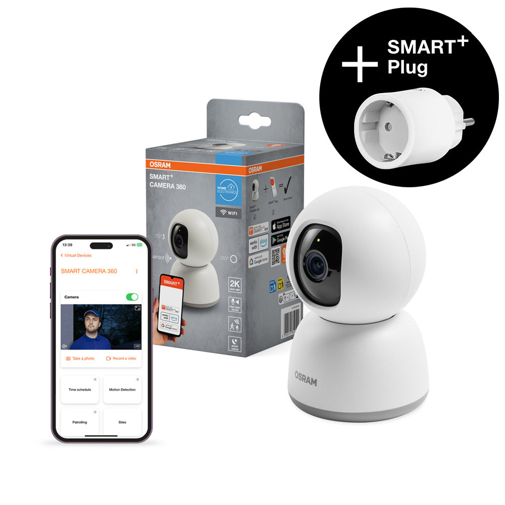 AKTION - OSRAM Wifi SMART+ Smarte Indoor Überwachungskamera Weiß inkl. Gratis Smart Plug