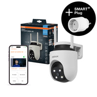 AKTION - OSRAM Wifi SMART+ Smarte Outdoor Überwachungskamera Drehbar Weiß inkl. Gratis Smart Plug