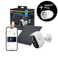 AKTION - OSRAM Wifi SMART+ Smarte Outdoor Überwachungskamera Solar Weiß inkl. Gratis Smart Plug
