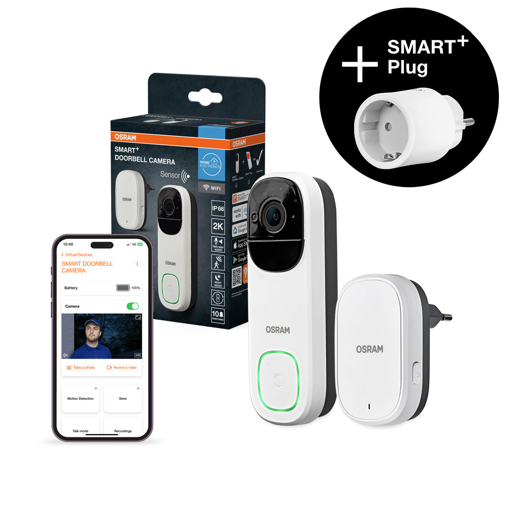 AKTION - OSRAM Wifi SMART+ Smarte Outdoor Kamera-Türklingel Weiß inkl. Gratis Smart Plug