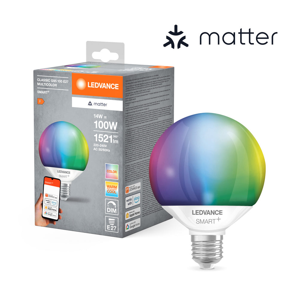 LEDVANCE Matter SMART+ LED Lampe CLASSIC G95, RGB,Frost-Optik, 14W, 1521lm, E27
