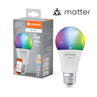 LEDVANCE Matter SMART+ LED Lampe, RGB, Frost-Optik, 9W, 806lm, E27