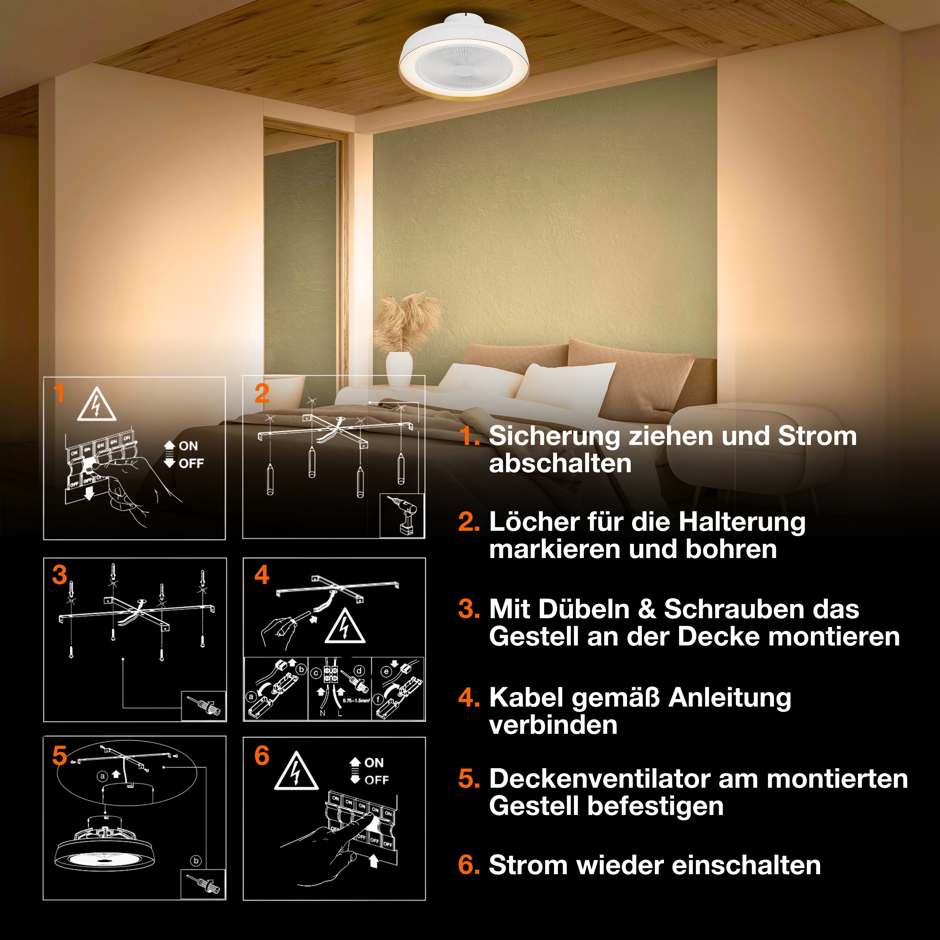 OSRAM Ceiling Fan Encapsulate Deckenventilator, 49W, 3000lm, 2700-6500K, Weiß