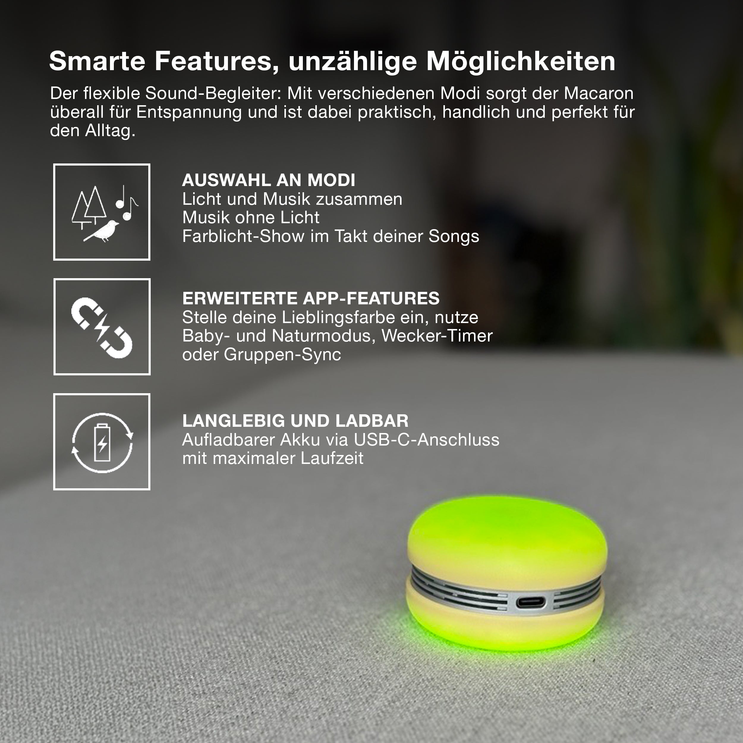 OSRAM Bluetooth SMART+ Macaron Lautsprecher mit Bewegungssteuerung, LED-Licht RGB,  Grün