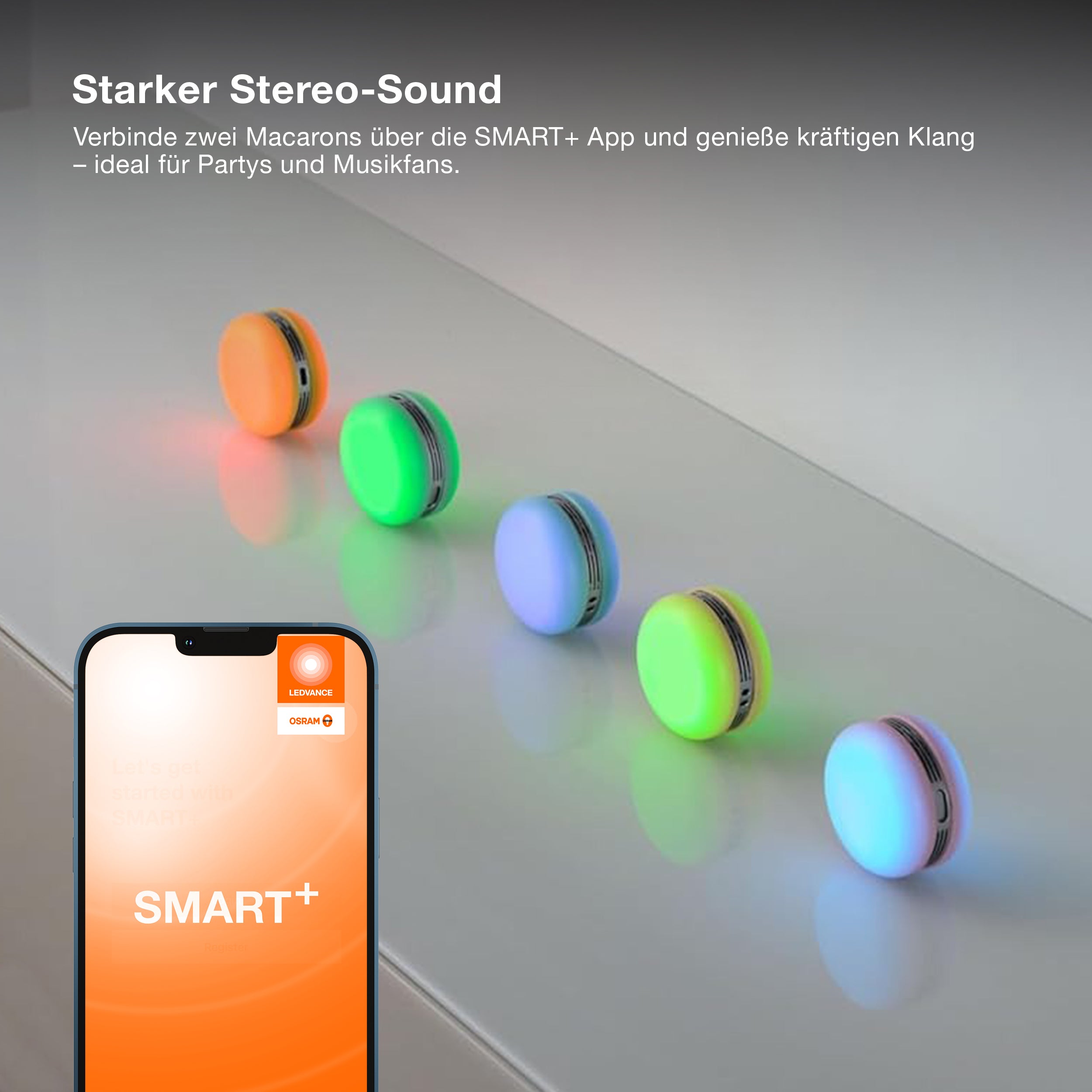OSRAM Bluetooth SMART+ Macaron Lautsprecher mit Bewegungssteuerung, LED-Licht RGB,  Grün