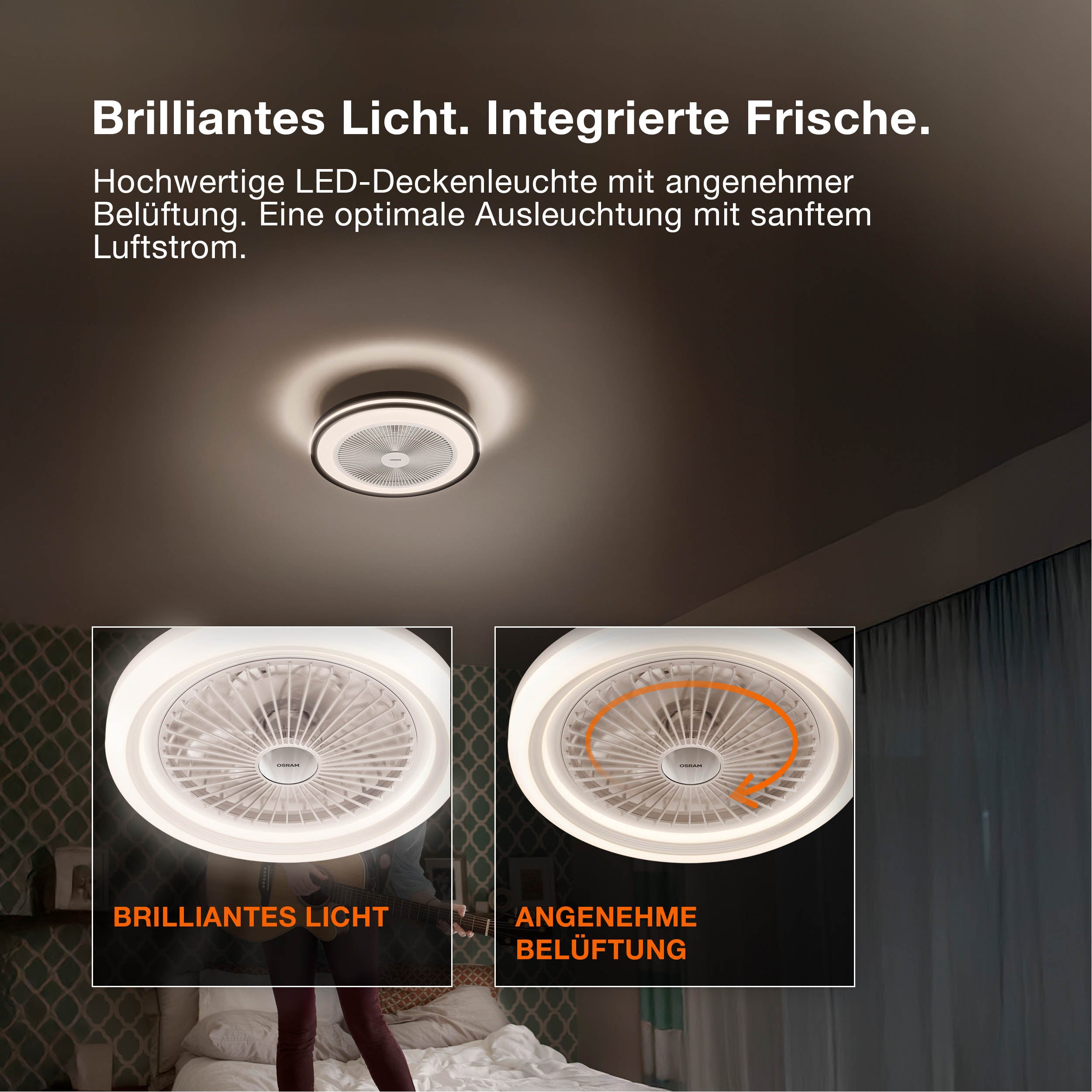 OSRAM LED Deckenventilator Caju, Schwarz-Holz, 48W, 1320mm, 1120lm, CCT
