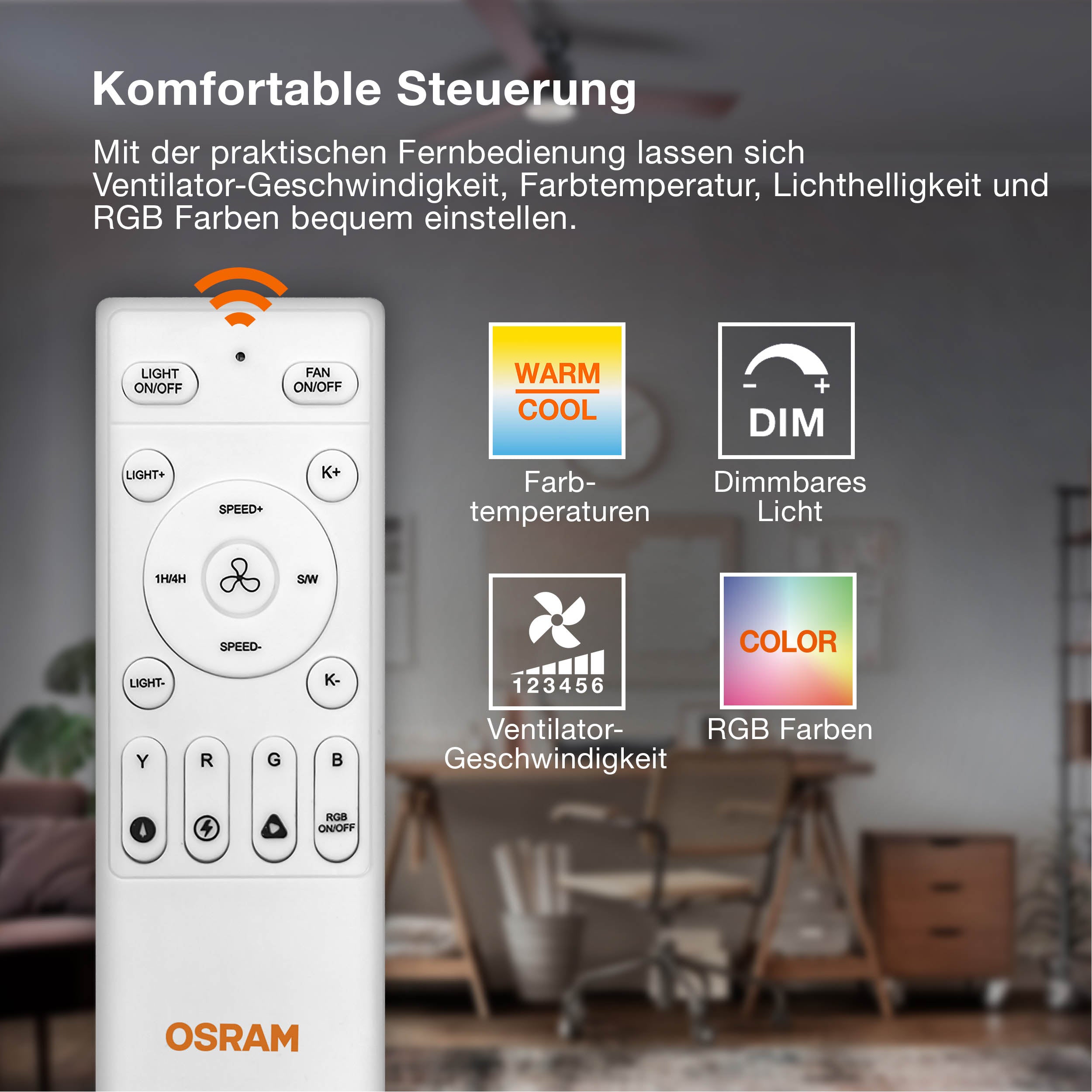 OSRAM LED Deckenventilator Murlan 490mm 43W CCT RGB