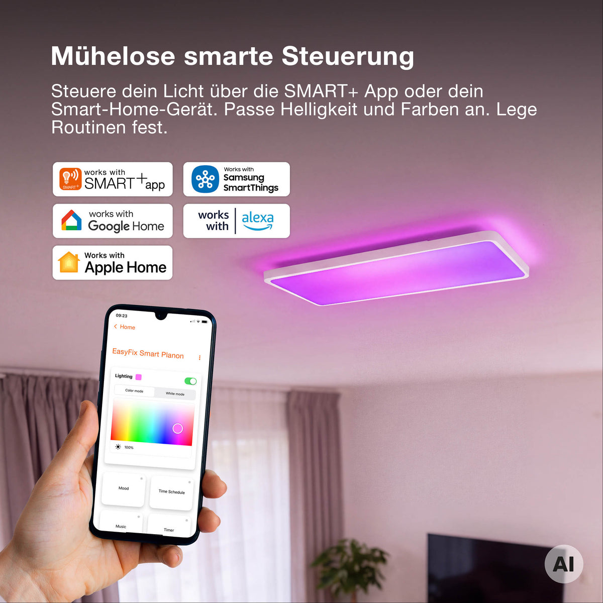 OSRAM Matter SMART+ PLANON SLIM EASYFIX LED Panel Backlight Deckenleuchte 98X20cm RGBTW DIM IP54, schwarz
