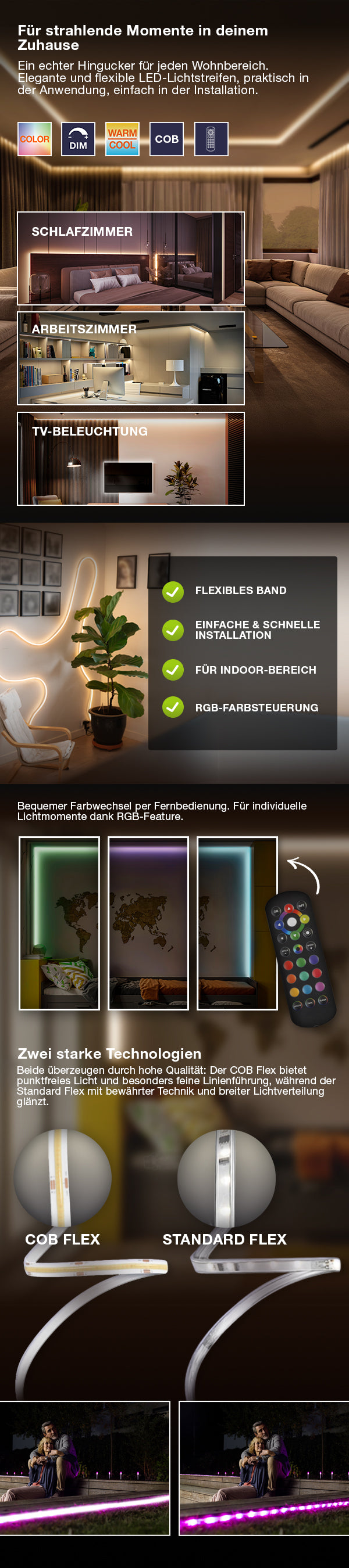 Ledvance LED Strip Lichtschlauch Neon Flex 5m – IP65, 29W, 1700lm, Warmweiß 3000K, Innen & Außen
