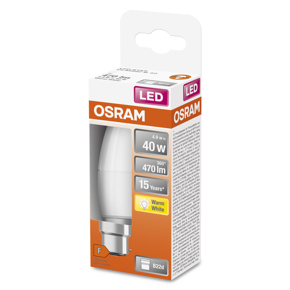 OSRAM LED Lampe LED STAR CLASSIC B 4.9W 827 Frosted B22d, 470 lm, 2700 K, Warmweiß-LEDVANCE Shop