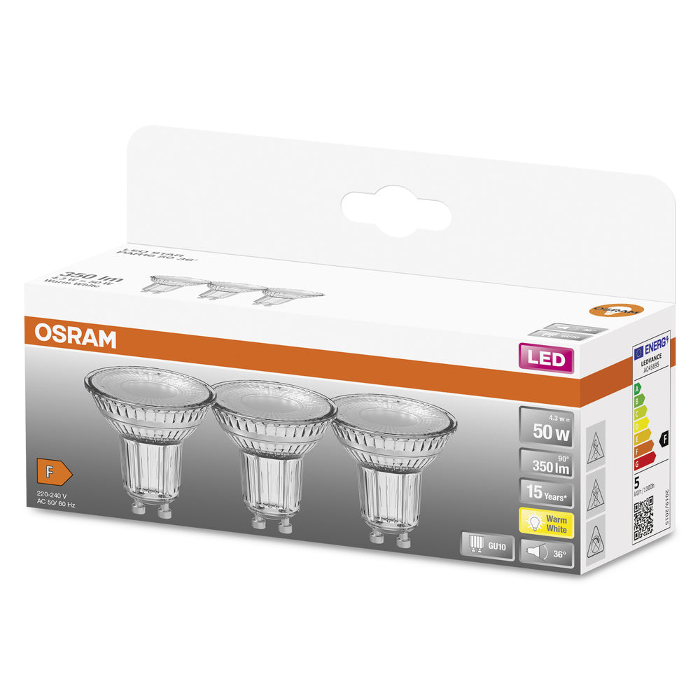 OSRAM LED Reflektor Lampe LED STAR PAR16 4.3W 827 GU10 350 lm, 2700 K, Warmweiß, 3er Pack-LEDVANCE Shop