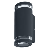 OSRAM LED Wandleuchte für 2x GU10 Leuchtmittel, Design Leuchte für Aussen, für 2-seitige indirekte Beleuchtung mit dursichtigen Ringen, aus Aluminium in dunkelgrau, ENDURA BEAM GAP Wall UpDown GU10