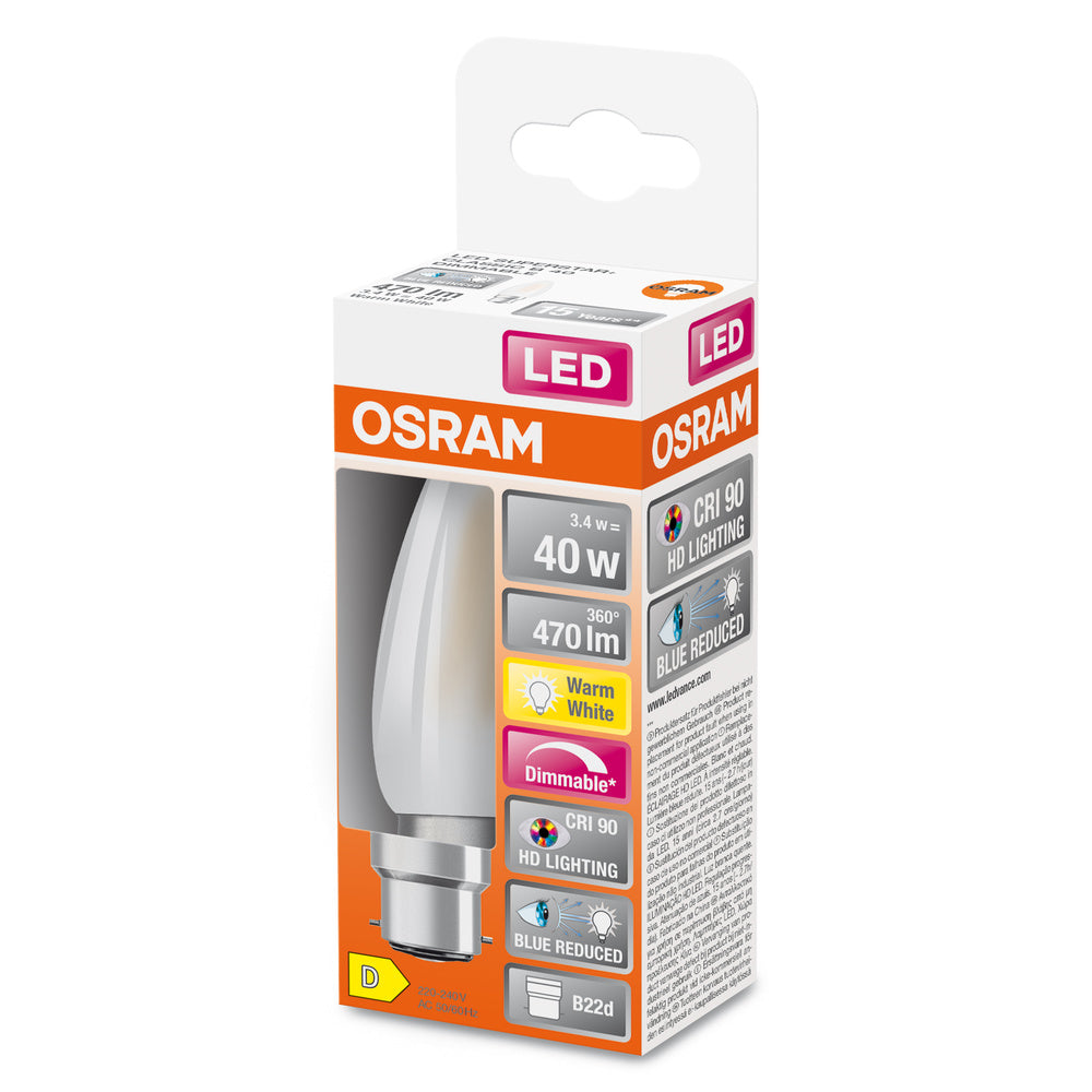 OSRAM LED Lampe LED SUPERSTAR PLUS CLASSIC B FILAMENT 3.4W 927 Frosted B22d, 470 lm, 2700 K, Warmweiß-LEDVANCE Shop