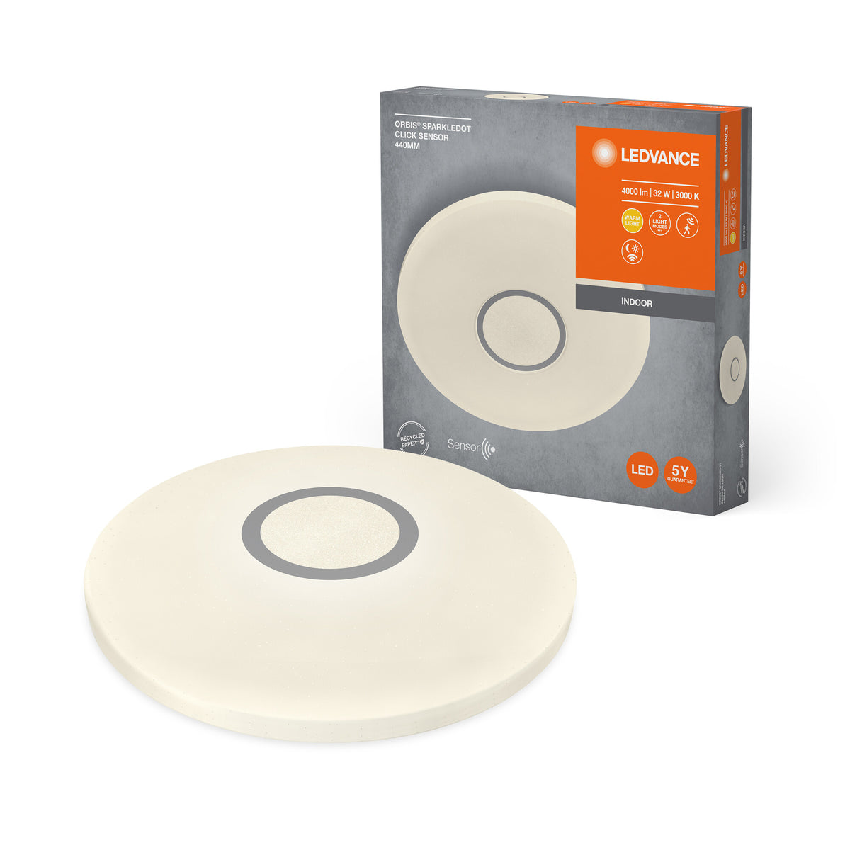 LEDVANCE ORBIS® LED Wand- und Deckenleuchte mit Sensor 44cm 32W / 3000K Warmweiß