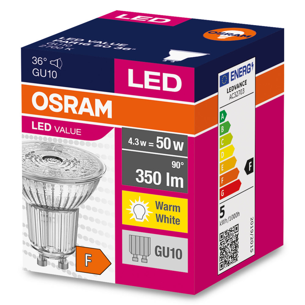 LED Value PAR16 50 36° 4.3W 827 GU10