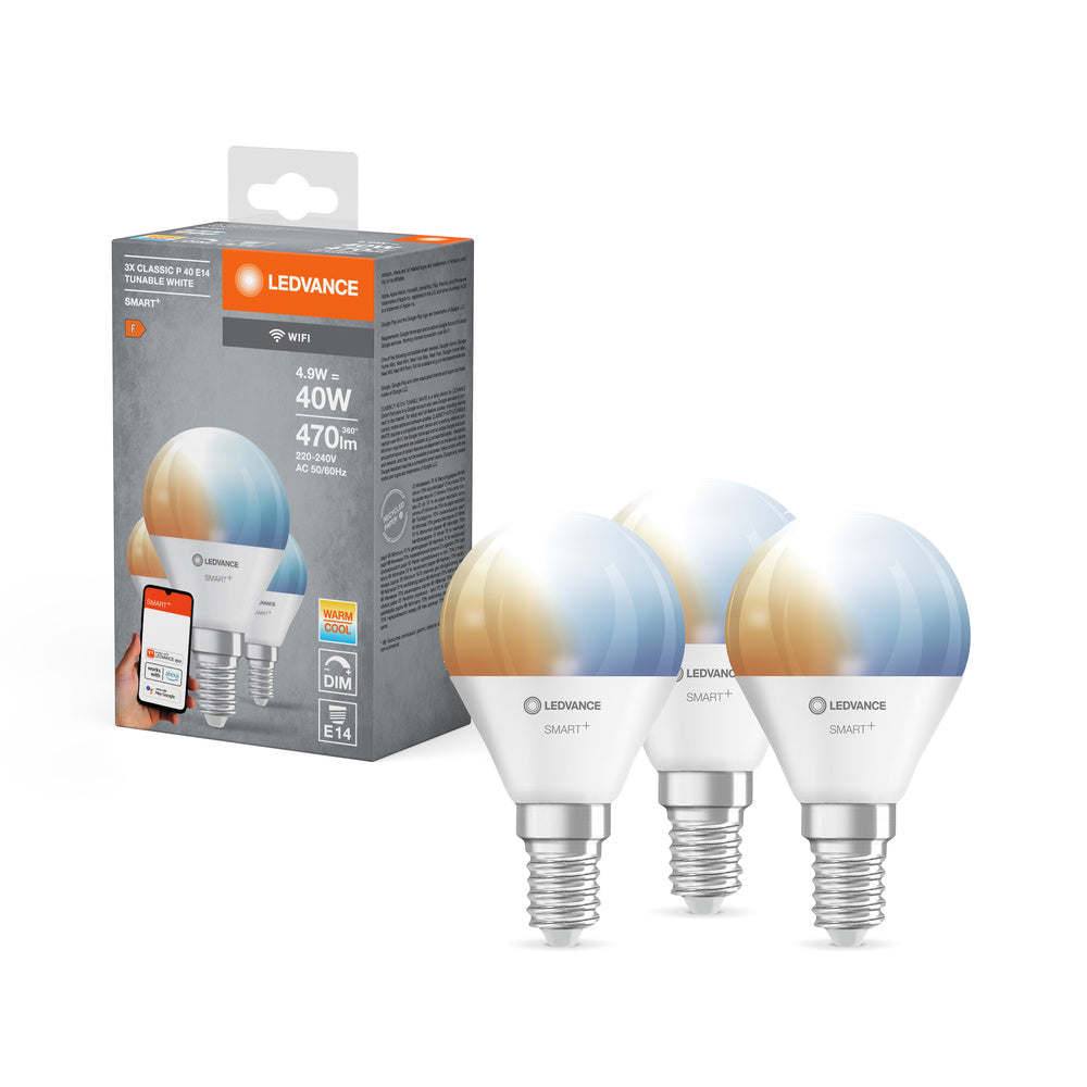 LEDVANCE SMART+ Wifi Mini Bulb LED Lampe TW FR E14 4,9W 470 lm, 2700…6500 K, Tunable White, 3er Pack-LEDVANCE Shop