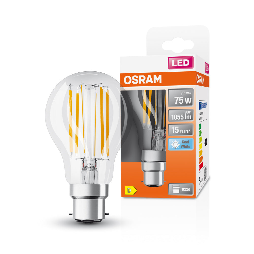 OSRAM LED Lampe LED Retrofit CLASSIC A 7.5W 840 Clear B22d, 1055 lm, 4000 K, Kaltweiß-LEDVANCE Shop