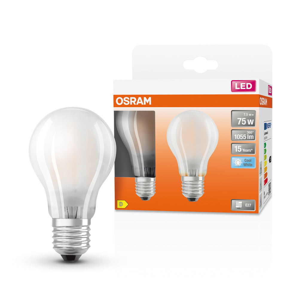 OSRAM LED Lampe LED Retrofit CLASSIC A 7.5W 840 Frosted E27 2er Pack, 1055 lm, 4000 K, Kaltweiß-LEDVANCE Shop