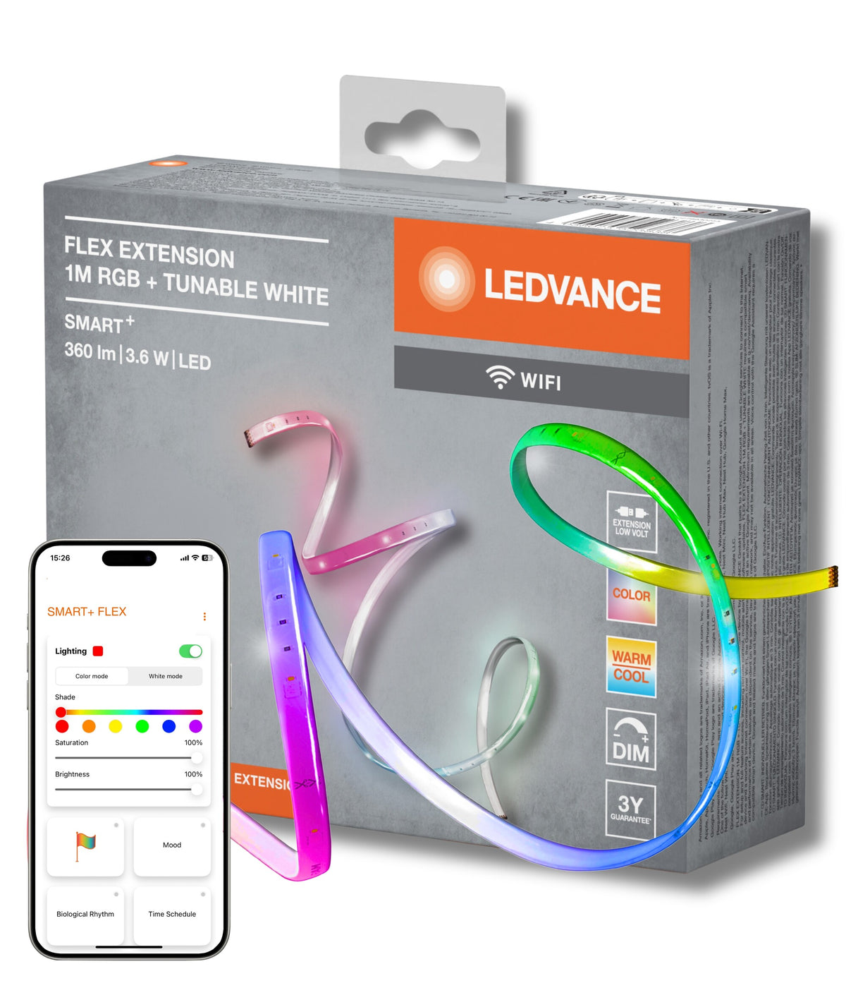 LEDVANCE SMART+ dekorative LED-Strips 1M mit RGB TW in Transparent aus Silikon, dimmbar, IP20-Schutz, für indirekte Beleuchtung innen