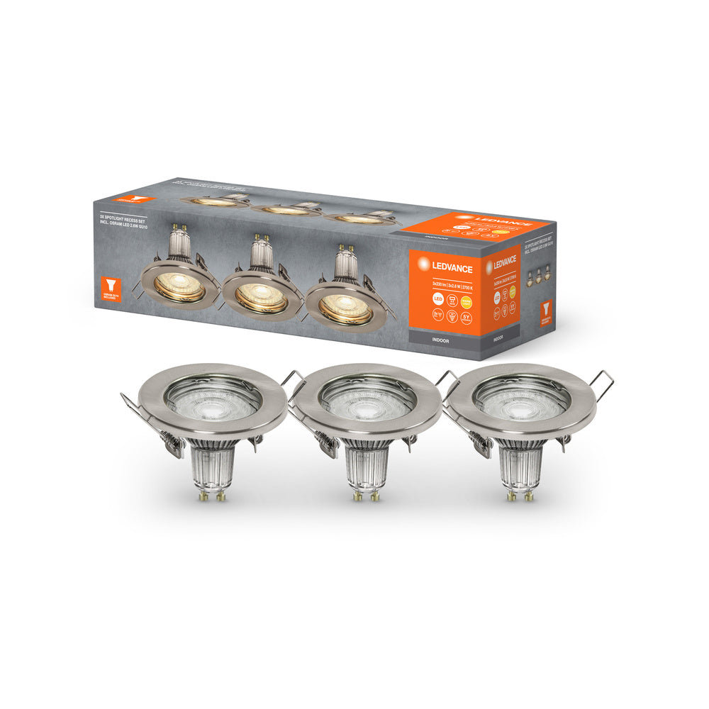LEDVANCE LED SPOT SET RECESS GU10 3x2.6W GU10 Brushed Nickel, 230 lm, 2700 K, Warmweiß, 3er Pack-LEDVANCE Shop