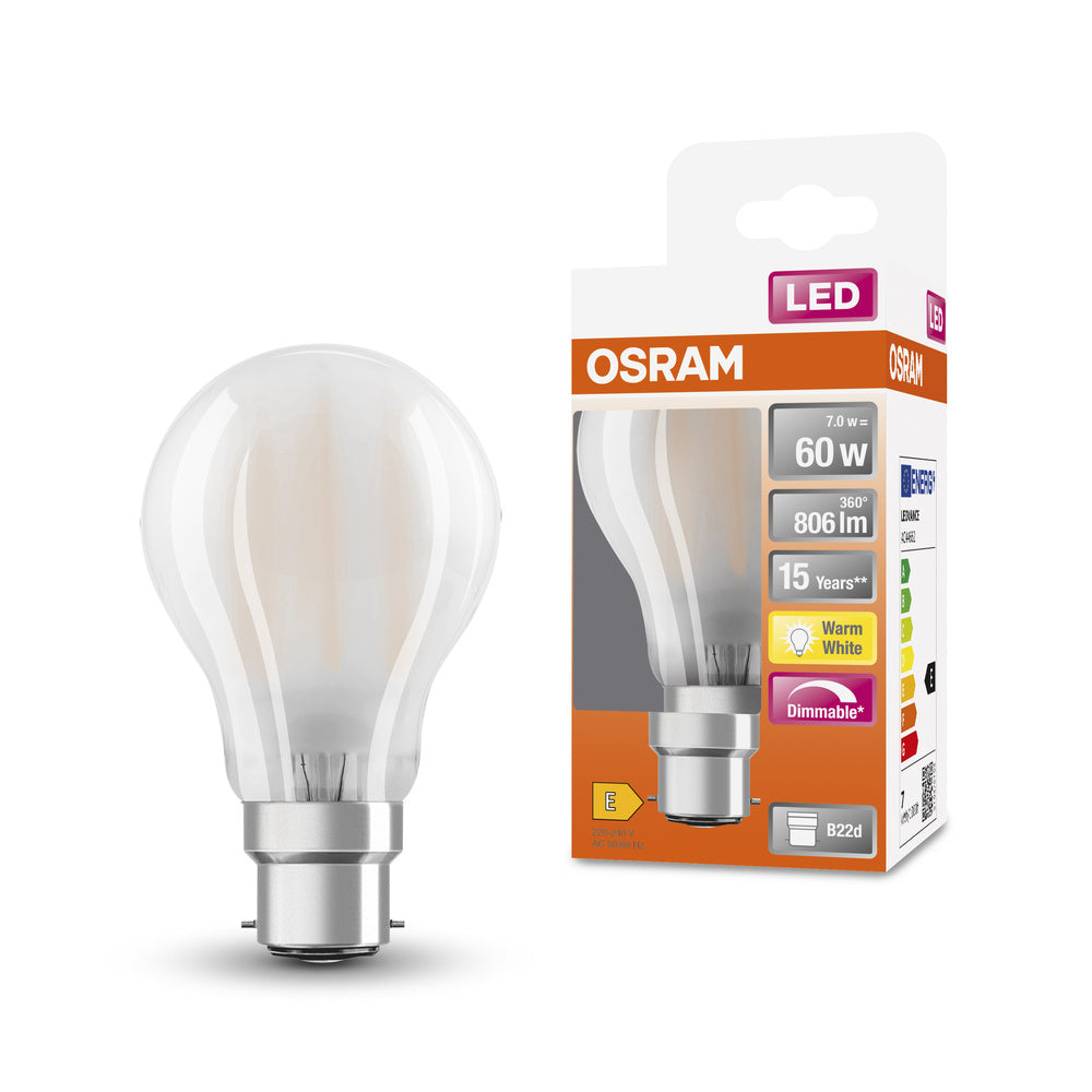 OSRAM LED Lampe LED Retrofit CLASSIC A DIM 7W 827 Frosted B22d, 806 lm, 2700 K, Warmweiß-LEDVANCE Shop