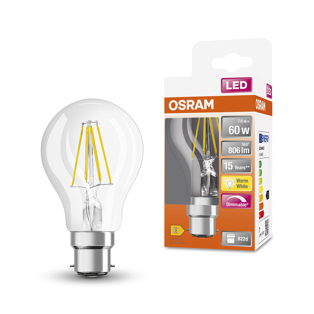 OSRAM LED Lampe LED Retrofit CLASSIC A DIM 7W 827 Clear B22d, 806 lm, 2700 K, Warmweiß-LEDVANCE Shop