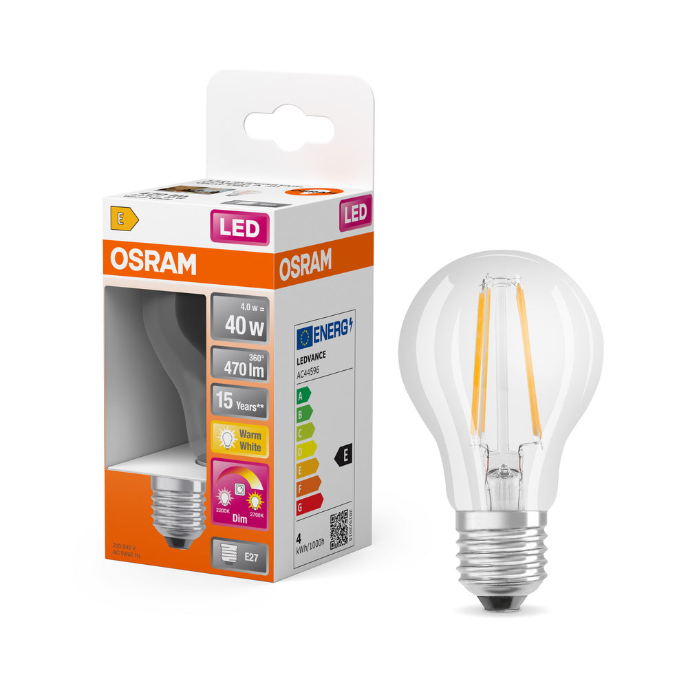 OSRAM CLASSIC A GLOWdim LED Lampe 4W 822…827 E27, 470 lm, 2200…2700 K, Tunable Warm White-LEDVANCE Shop