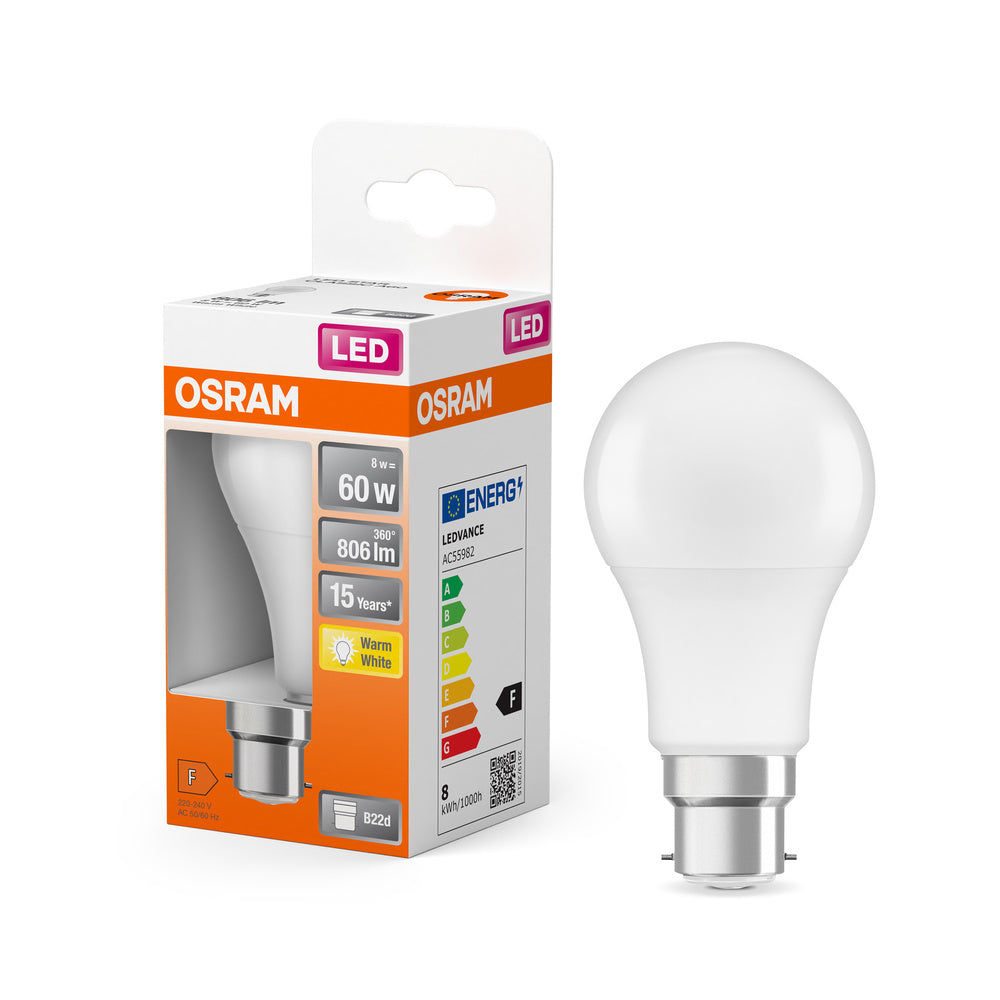 OSRAM LED Lampe LED STAR CLASSIC A 8W 827 Frosted B22d, 806 lm, 2700 K, Warmweiß-LEDVANCE Shop