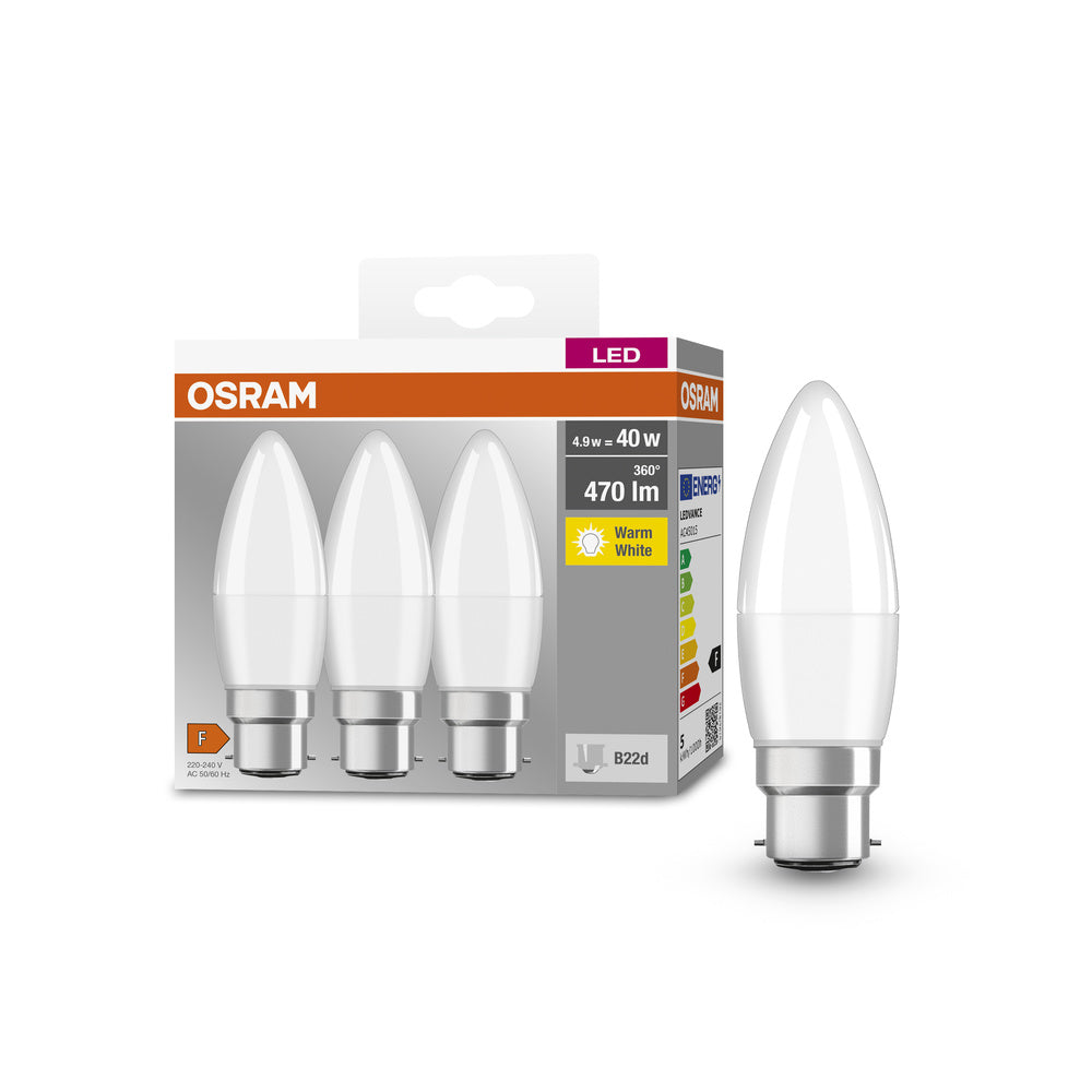 OSRAM LED Lampe LED BASE CLASSIC B LED Lampe 4.9W 827 Frosted B22d, 470 lm, 2700 K, Warmweiß, 3er Pack-LEDVANCE Shop