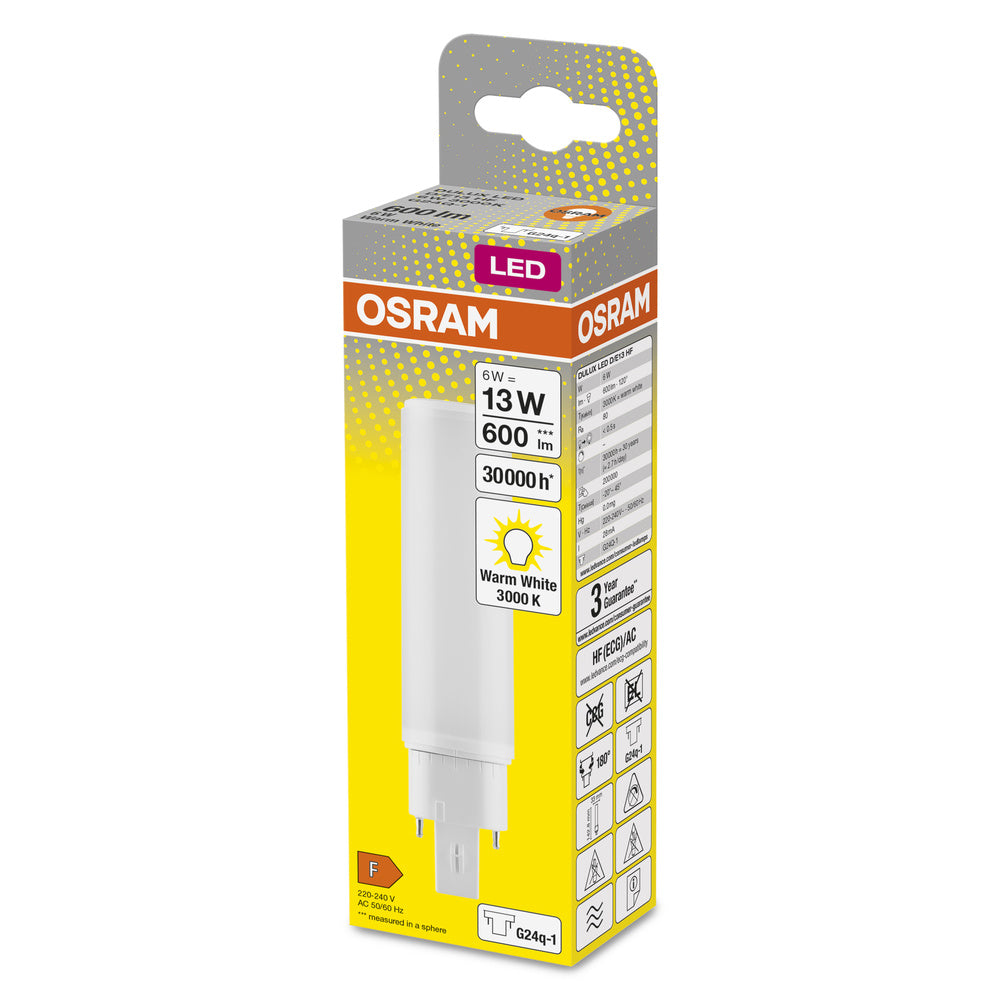 OSRAM DULUX LED D/E HF & AC MAINS LED Lampe 6W 830 G24Q-1, 600 lm, 3000 K, Warmweiß-LEDVANCE Shop