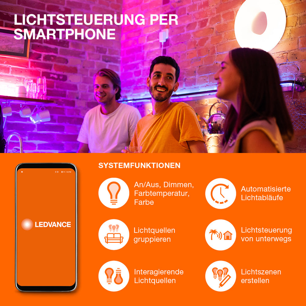 LEDVANCE Smarte LED-Lampe mit Wifi Technologie, Sockel E27, Dimmbar, Warmweiß (2500K), Große Globeform, Klares Filament im Rauchglas, Ersatz für herkömmliche 37W, steuerbar mit Alexa, Google & App