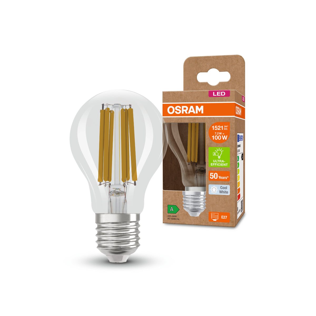 OSRAM Hocheffiziente LED Lampe Classic A100, 7.2W, klar, E27