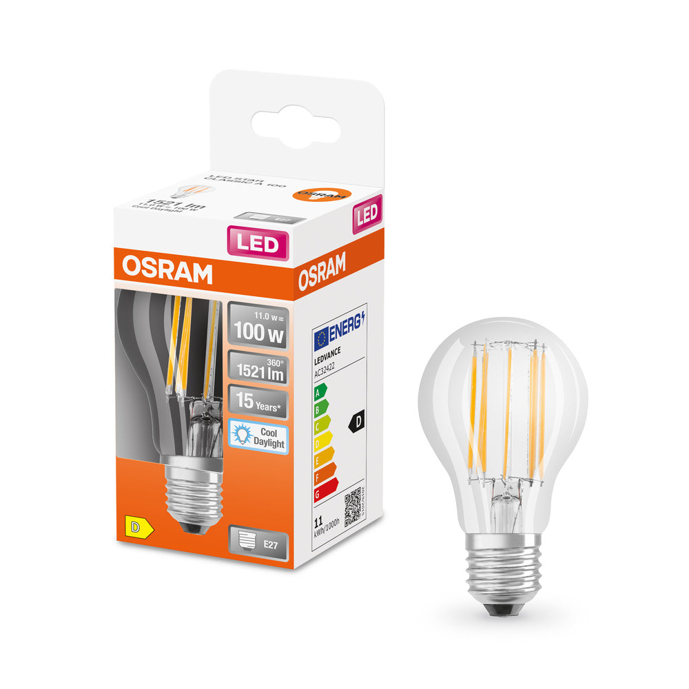OSRAM LED Lampe LED Retrofit CLASSIC A 11W 865 Clear E27, 1521 lm, 6500 K, Kaltes Tageslicht-LEDVANCE Shop