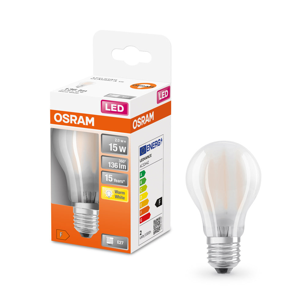 OSRAM LED Lampe LED Retrofit CLASSIC A 1.5W 827 Frosted E27, 136 lm, 2700 K, Warmweiß-LEDVANCE Shop