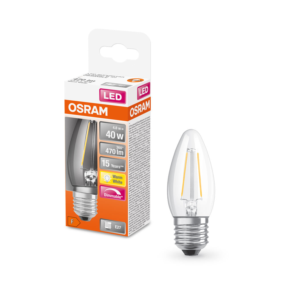 OSRAM LED Lampe LED Retrofit CLASSIC B DIM 4.8W 827 Clear E27, 470 lm, 2700 K, Warmweiß-LEDVANCE Shop