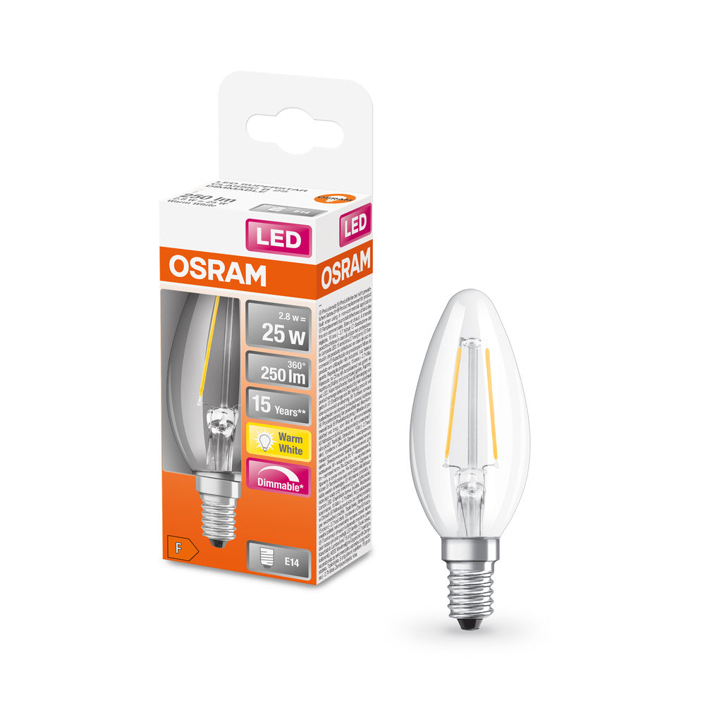 OSRAM LED Lampe LED Retrofit CLASSIC B DIM 2.8W 827 Clear E14, 250 lm, 2700 K, Warmweiß-LEDVANCE Shop