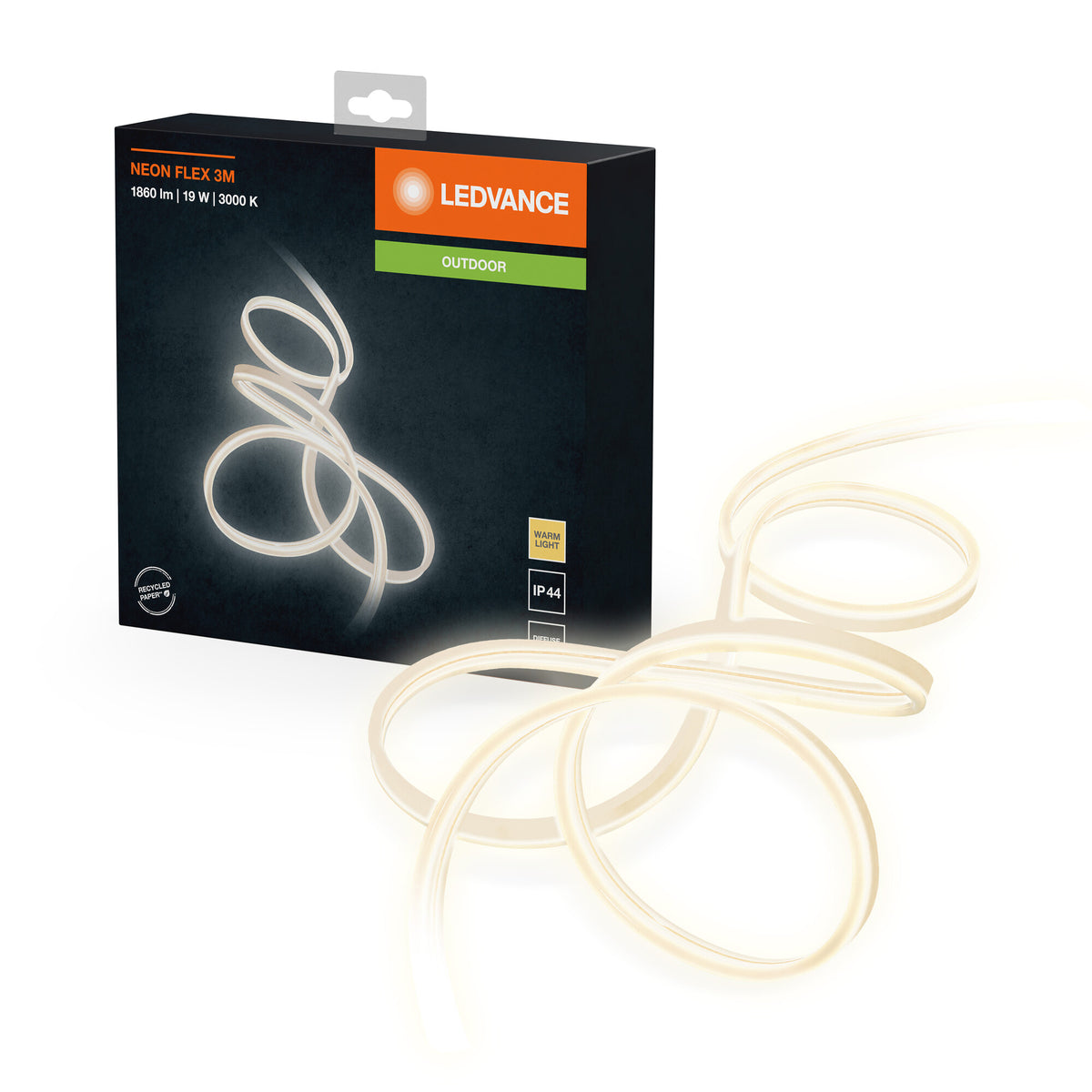 LEDVANCE Neon Flex dekorative Outdoor-LED-Strips warmweiß 3m aus Silikon, IP44-Schutz, indirekte und direkte Beleuchtung für Garten und Balkon