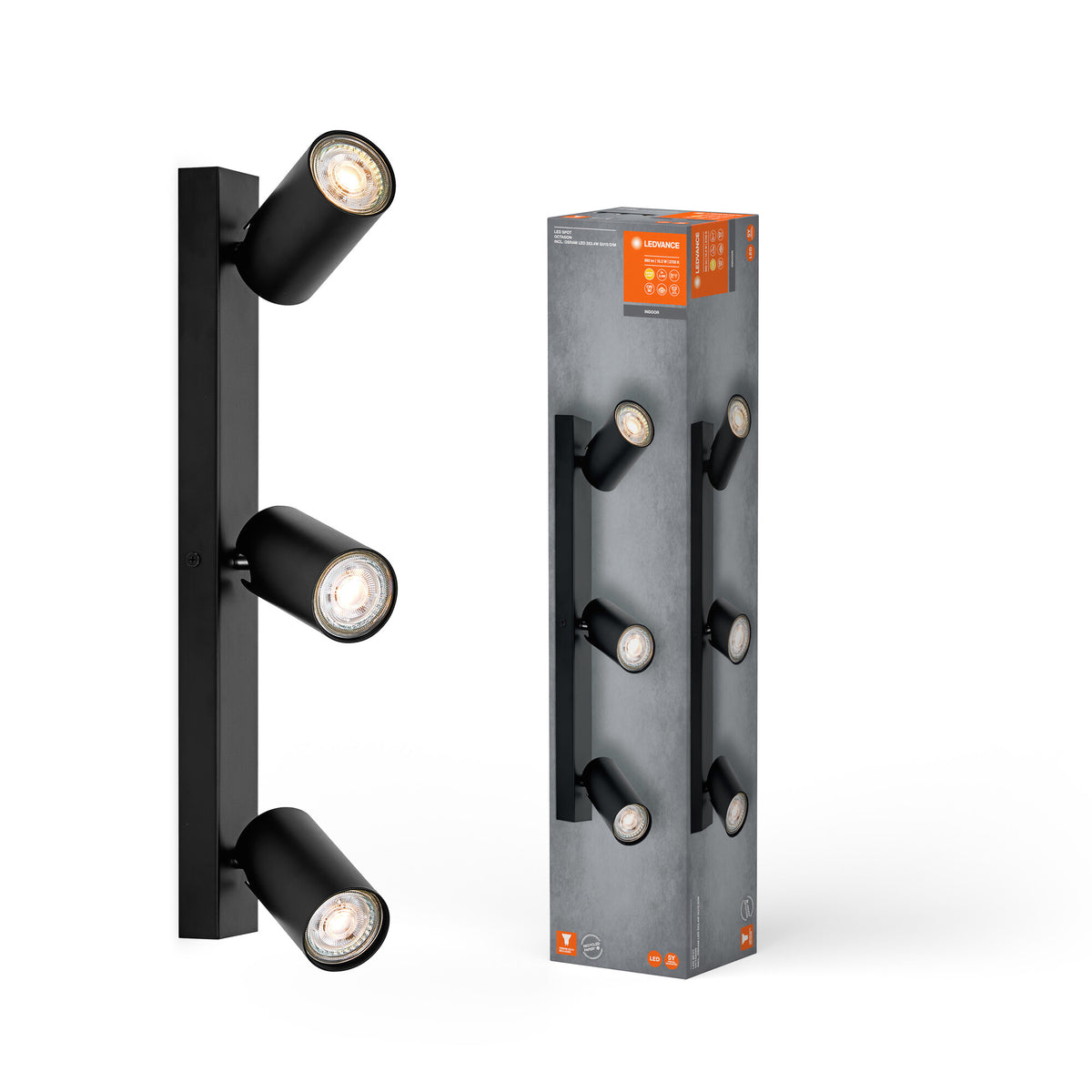 LEDVANCE LED SPOT OCTAGON 3 x 3,4W, GU10, 690lm, schwarz, 2. 700K Farbtemperatur, warmweiße Lichtfarbe, zeitlos, austauschbare LED-Lampe, ideal für Innenräume, CRI 90, verstellbare Köpfe, dimmbar