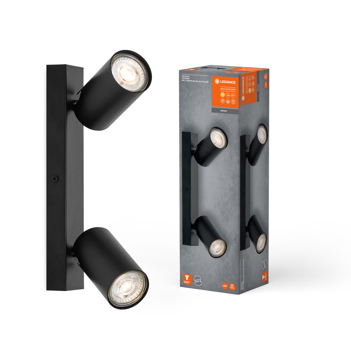 LEDVANCE LED SPOT OCTAGON Deckenleuchte 2 x 3,4W, GU10, 460lm, schwarz