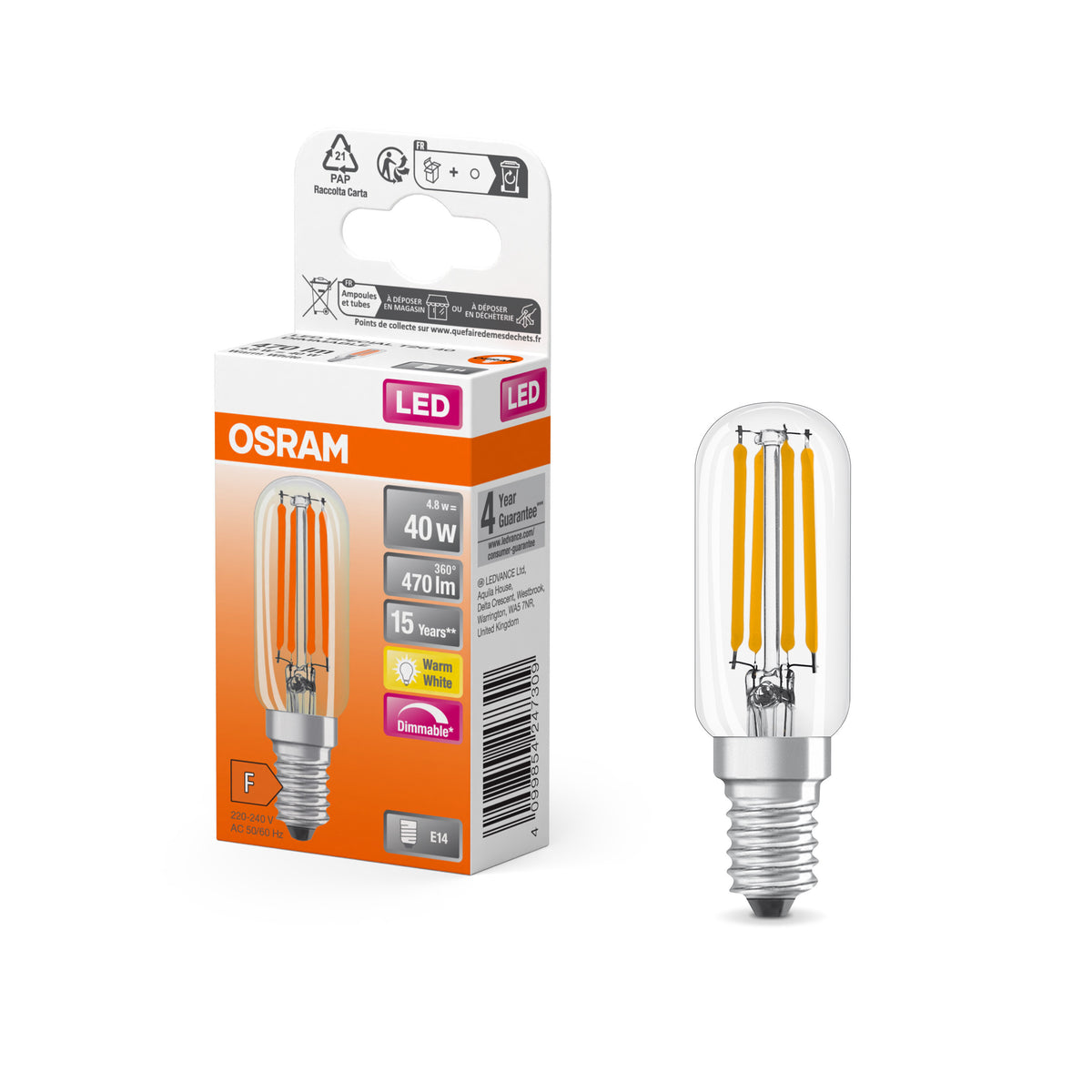 OSRAM LED Special Lampe Klar,  4.8W, 470lm, E14