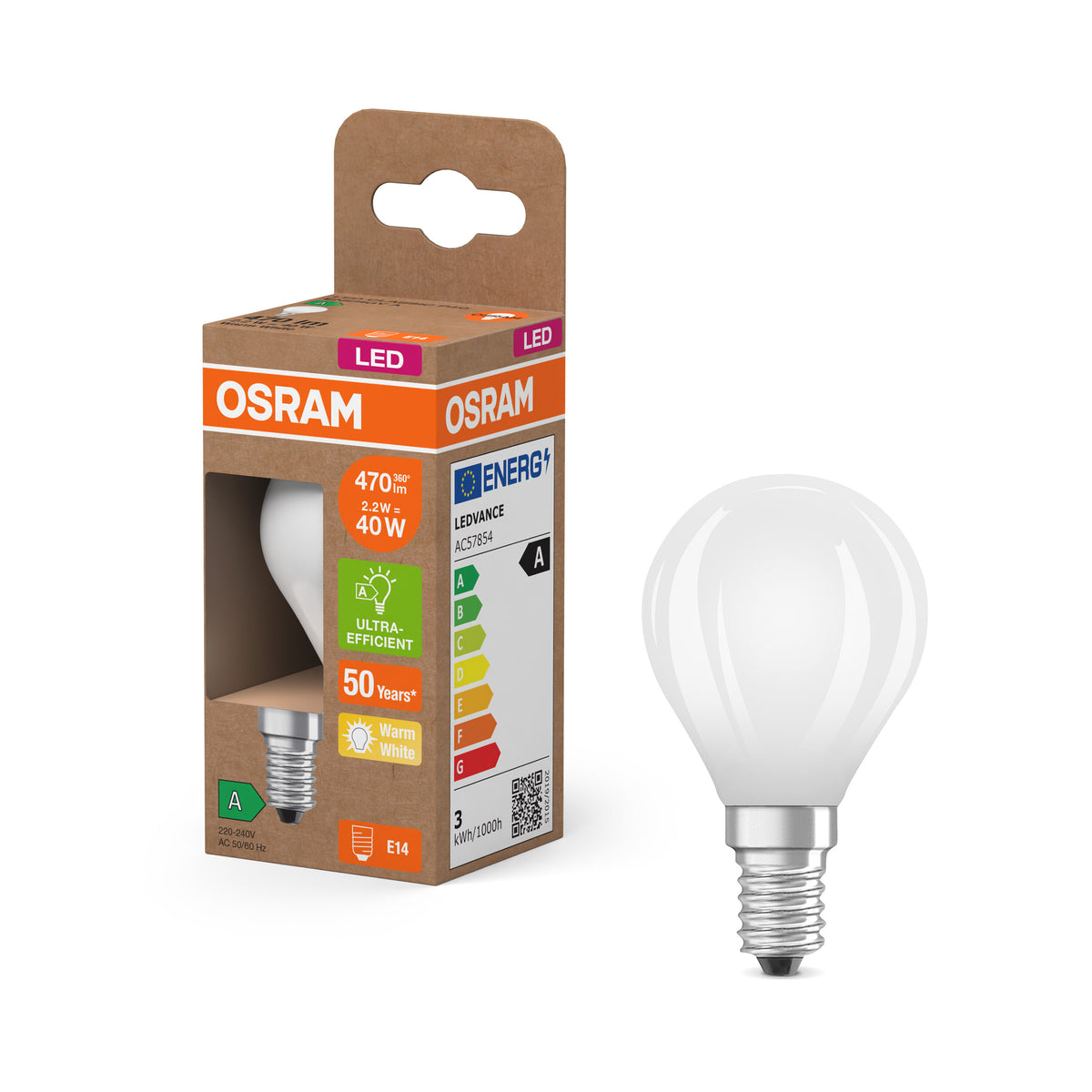 OSRAM Energy Class LED-Lampe, Miniball, 2.2W, Frosted, EEK A