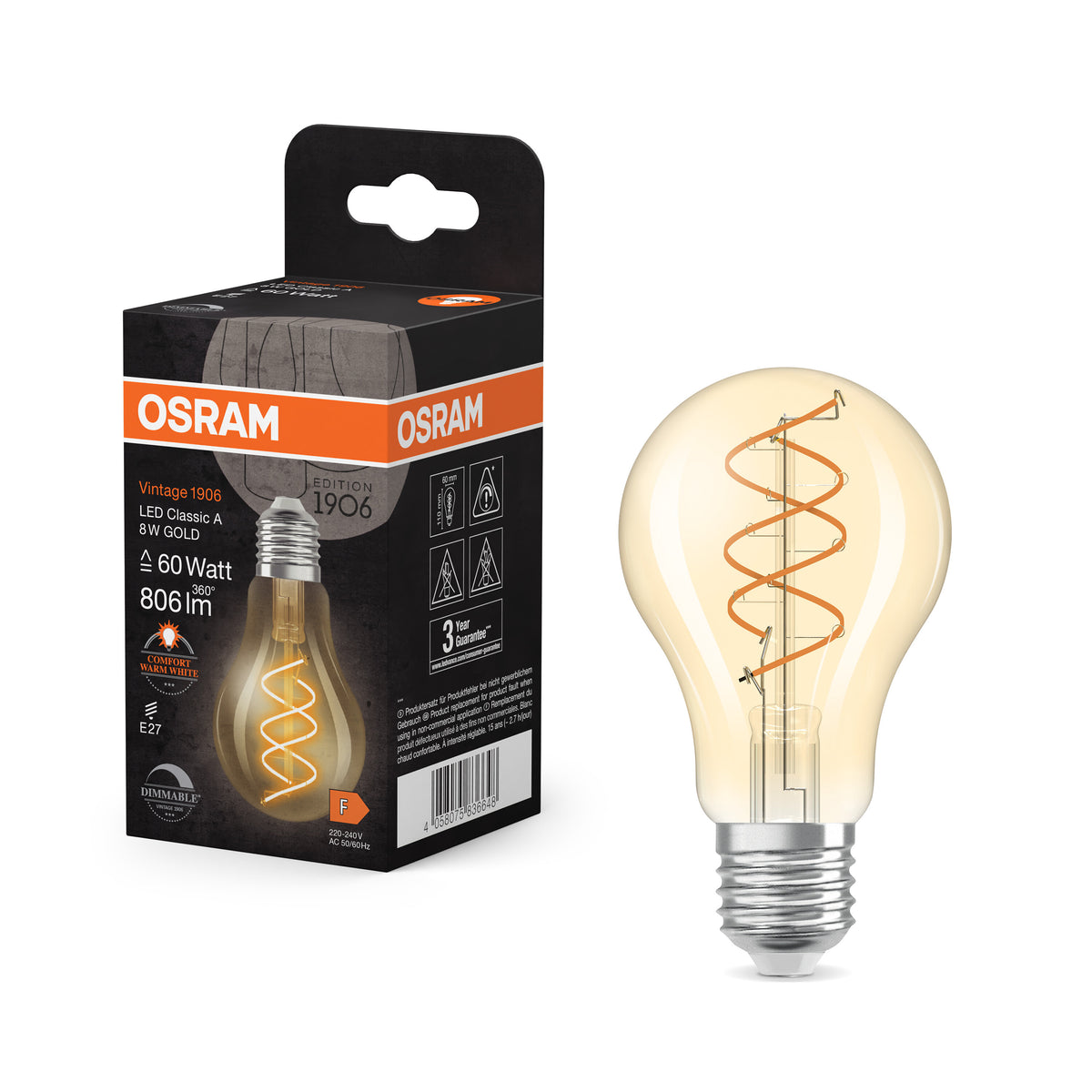 OSRAM Vintage 1906 Classic LED-Lampe Gold, 8W, 806lm, E27