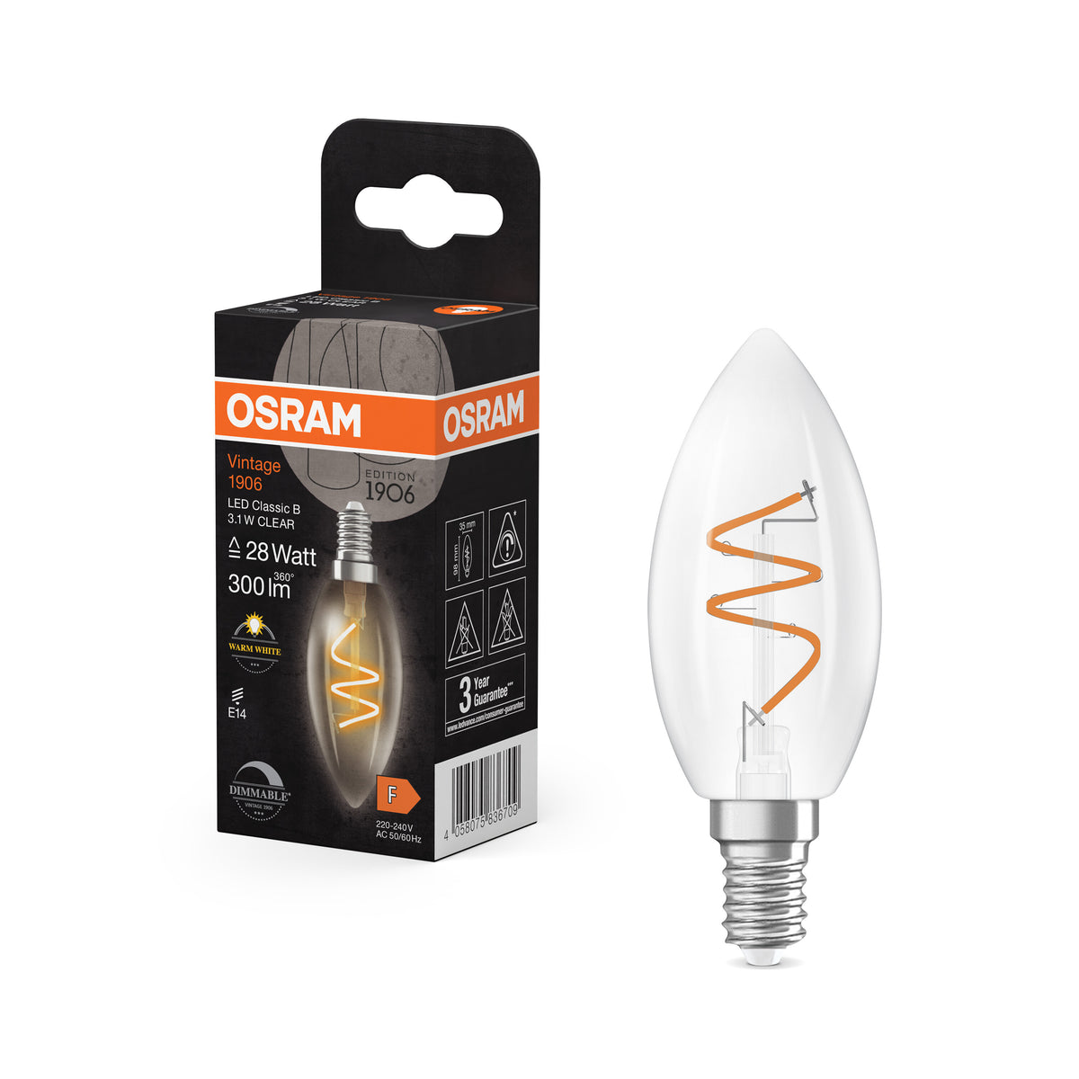 OSRAM Vintage 1906 Classic LED-Lampe Klar, 3.1W, 300lm, E14